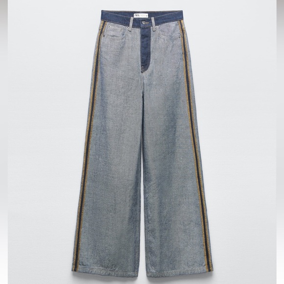 ZARA 2 PIECE ZW DENIM CORSET AND HIGH-WAISTED WIDE LEG LOOSE FIT JEANS - Picture 3 of 8